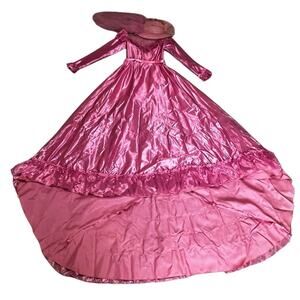 Union Made 70s 80s Southern Belle Dress w/Matching Hat Pink Ruffles & Lace